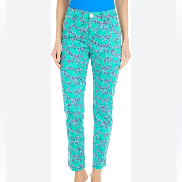 Lilly Pulitzer Pants - Lilly Pulitzer Kelly Zebra Green Blue Cotton Straight Leg Pants Size 2